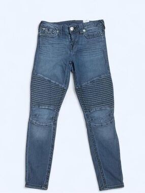 True Religion Slim Super Skinny Moto Jeans Medium Wash Size 28